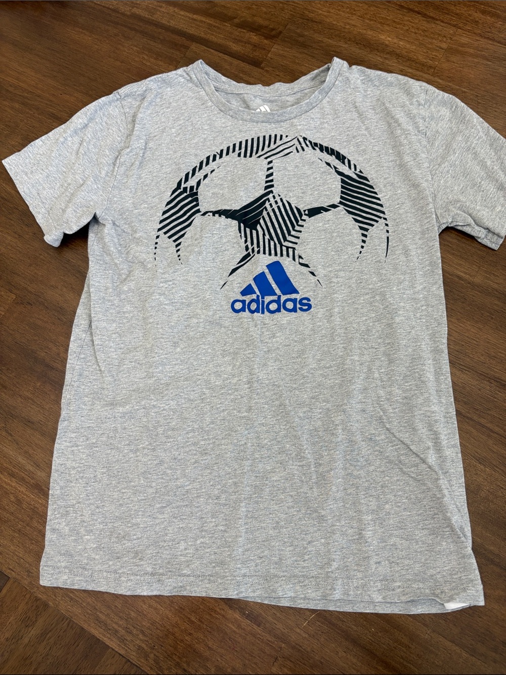 adidas Gray Heather Soccer Graphic Tee with Blue Logo